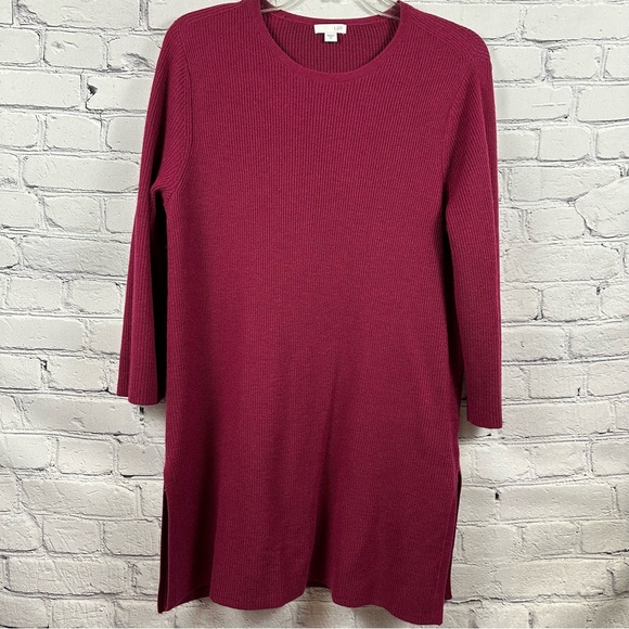 J. Jill Side Slit Wool Blend Tunic Sweater 3/4 Sleeves Longer Length Burgundy M - Picture 1 of 6